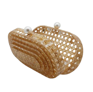 Rattan Acrylic Clutch W Pearl