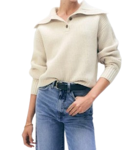 Cashmere Collared Henley, Ivory