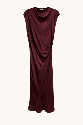 Cowl Neck Ruched Dress, Wine