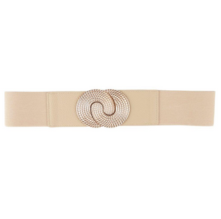 Round Metal Swirl Belt, Beige