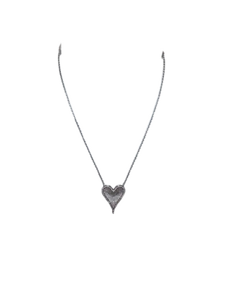 One Heart Pave Heart Necklace, Silver