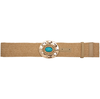 Round Stone Bead Metal Belt, Khaki