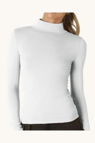 Long Sleeve Mock Neck, White