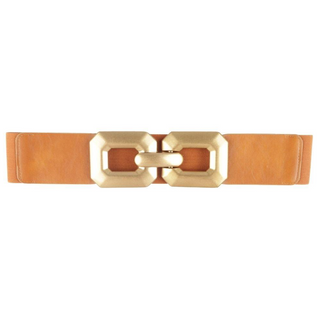 Double Rectangle Buckle Elastic Belt, Camel