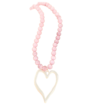 Beaded XL Heart Necklace, Light Pink