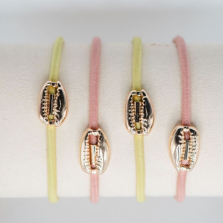 Cowrie Shell Hair Tie Set - Light Pink / Yellow - Light Pink / Yellow