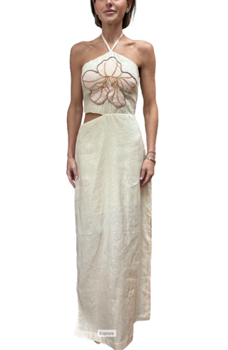 Crema Cutout Embellished Flower Dress