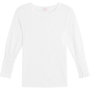 Smocked 3/4 Sleeve, White