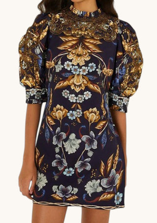 Golden Nature Navy Blue Short Sleeve Mini Dress