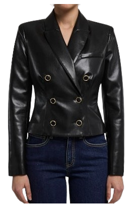 Aytul Vegan Leather Blazer, Black