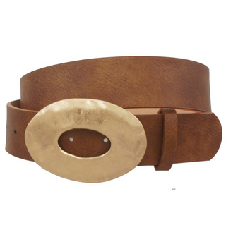 Metal Oval Buckle Belt, Cognac