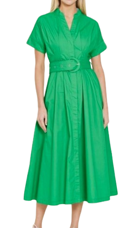 Belted Poplin Maxi Dress, Green