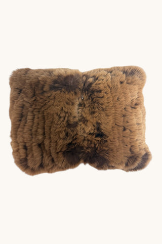  fur hand wamer brown and black pattern, shown against a plain off-white background.