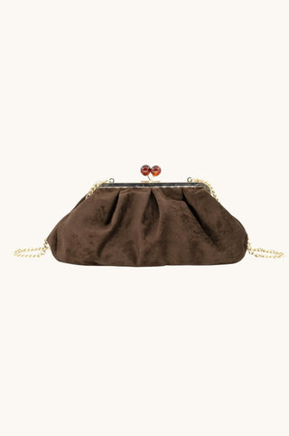 Aura Suede Clutch, Chocolate