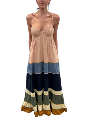 Color Mix Pleated Maxi Dress