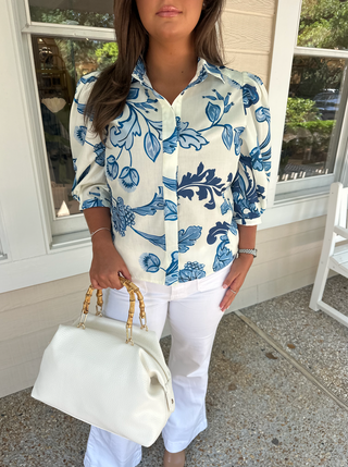 Blue Leaf Fitted Blouse