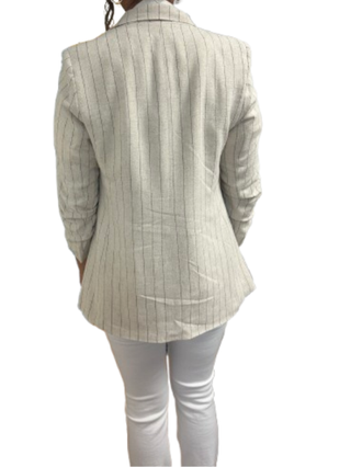 Linen Stripe Blazer, Tan