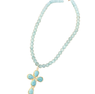 Gemstone Cross Necklace, Turquoise