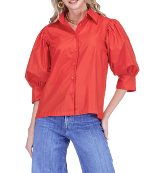 Red Puff Sleeve Blouse