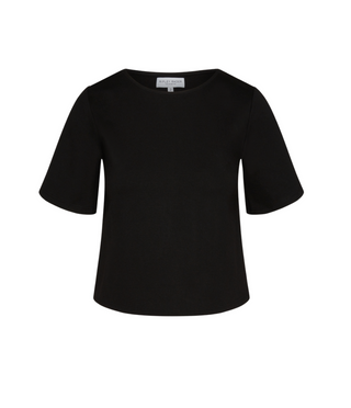 Ponte Knit Short Sleeve Top Extended -Black