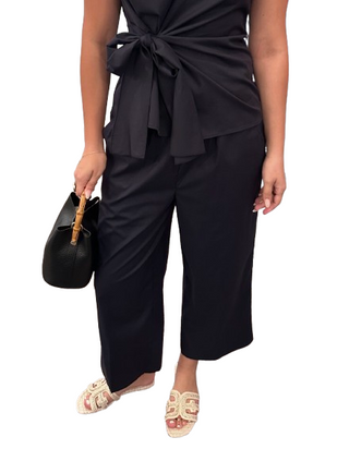 Navy Elastic Waist Cropped Pant