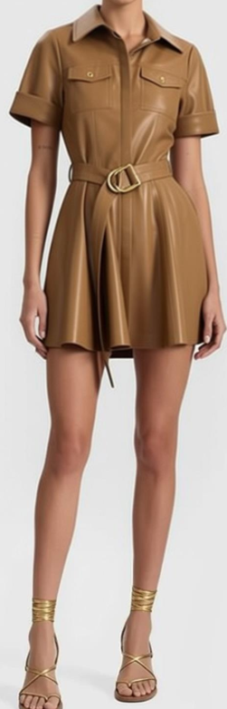 Lucy Vgn Lthr Utility Mini Shirt Dress W Tie Belt