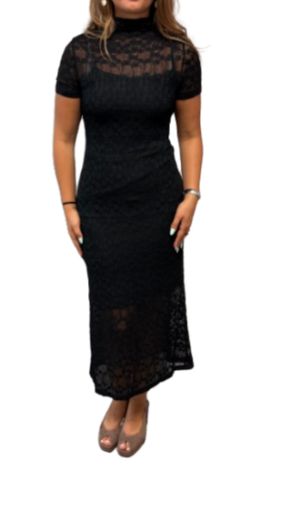 Lace Turtleneck Dress, Black