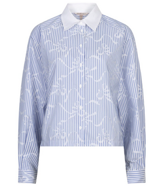 Cropped Stripe Blouse, Blue/White