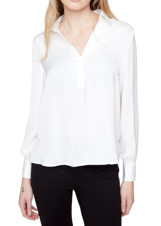 Knotched Collar Blouse, Creme