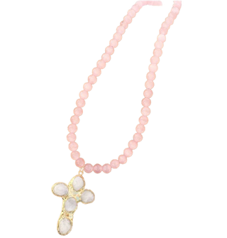 Gemstone Cross Necklace, Pink