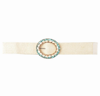 Woven Oval Shell Turquoise Beaded Belt, White