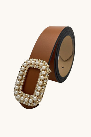 Pearl Buckle Belt, Brown
