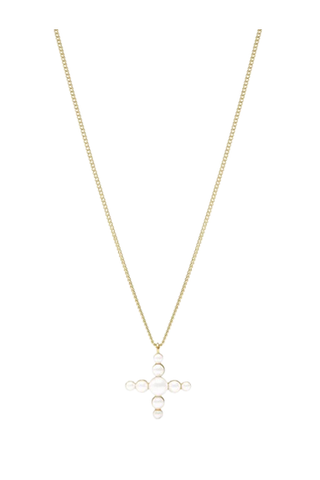 Gumdrop Cross Delicate Necklace, Pearl