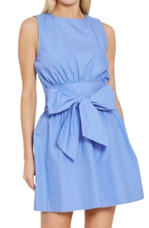 Poplin Belted Dress, Blue