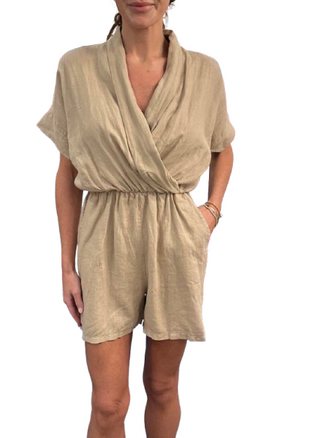 Linen Romper, Beige