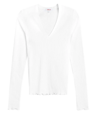 Long Sleeve VNeck, White