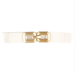 Double Rectangle Buckle Elastic Belt, Ivory