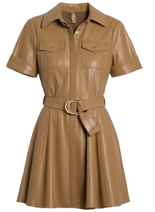 Lucy Vgn Lthr Utility Mini Shirt Dress W Tie Belt