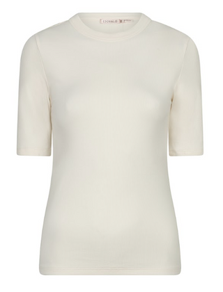 Ribbed Short Sleeve Round Neck, Cream