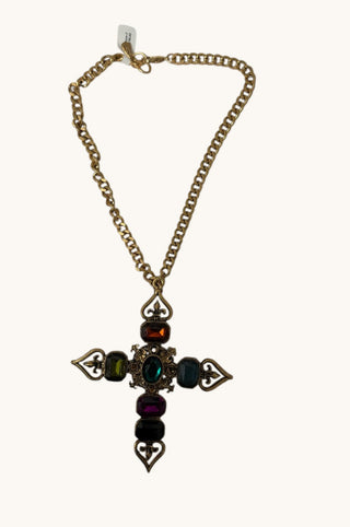 Multi Color Cross Medallion Necklace