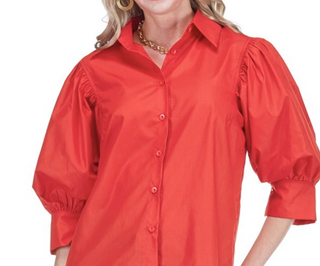 Red Puff Sleeve Blouse