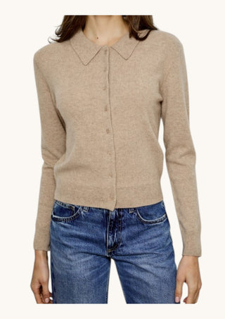 Long Sleeve Collar Cadigan, Stone