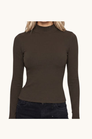 Ribbed Mock Neck, Chocolate