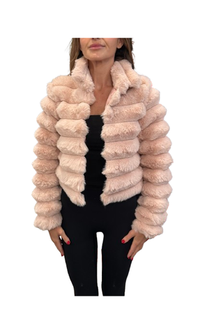 Cropped Faux Fur Jacket, Blush
