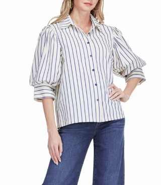 Blue Stripe Puff Sleeve Shirt