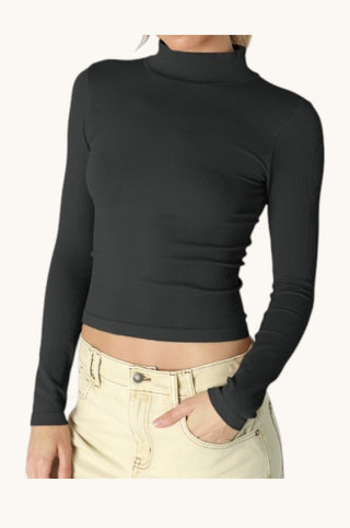 Ribbed Mock Neck, Black