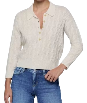 Airy 3/4 Slv Cable Knit Sweater