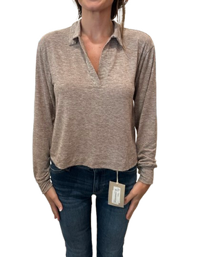 Crop Polo, Heather Brown