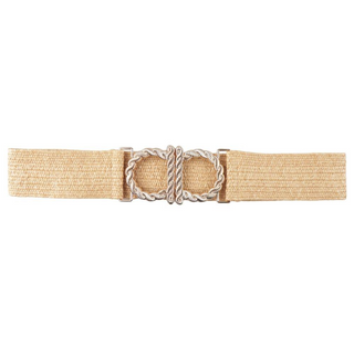 Twist Metal Double Round Buckle Belt, Khaki