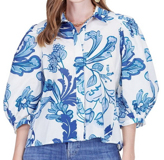 Blue Leaf Fitted Blouse